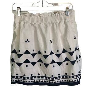 J.Crew Linen Cotton Blend Paperbag Skirt White Geometric Design Pull-On Size 6